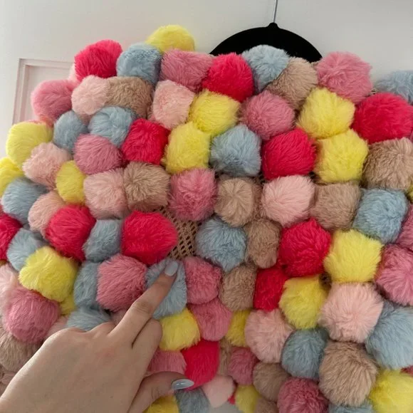 ❌SOLD❌Alice + Olivia Fawn Pompom Cropped Jacket XS/S Multicolor Cardigan Ribbed - Picture 10 of 15